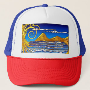 Sunny Day at the Beach Watercolor Painting Trucker Hat