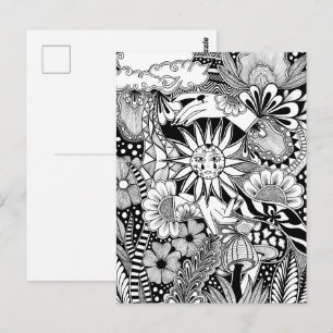Sunny day - Black and White Surreal Botanical Art  Postcard