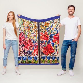 Sunny Day Blue Tulips Fleece Blanket