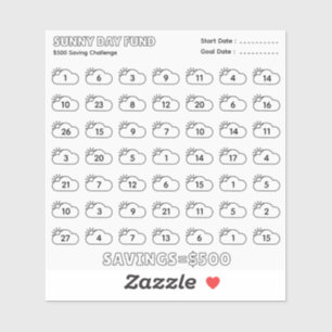 Sunny Day Fund 500$ Savings Challenge Budget Plan 