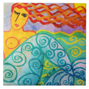 Sunny Day Mermaid Abstract Painting Ceramic Tile