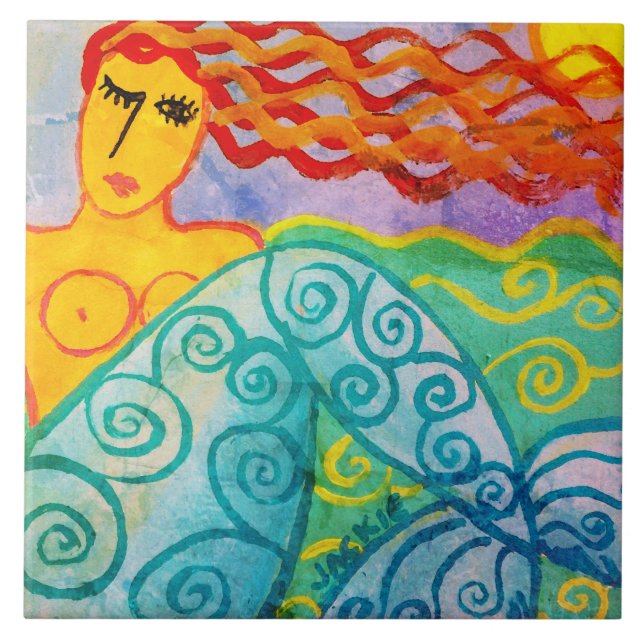 Sunny Day Mermaid Abstract Painting Ceramic Tile (Front)