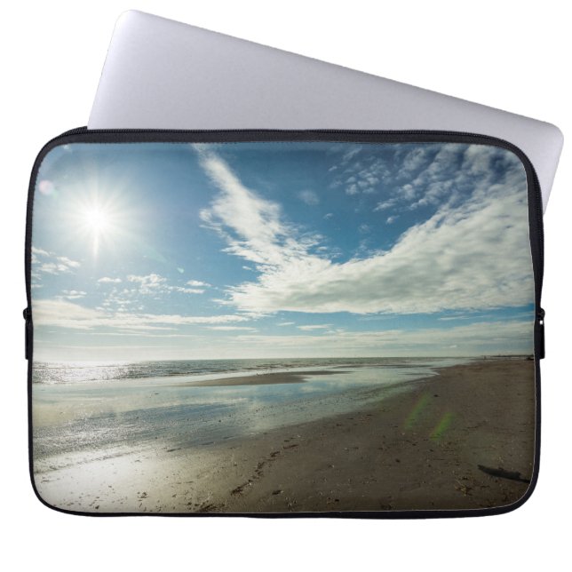 Sunny day on a winter sandy beach laptop sleeve (Front)