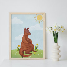 Sunny Day Watercolor Adult & baby kangaroo Nursery