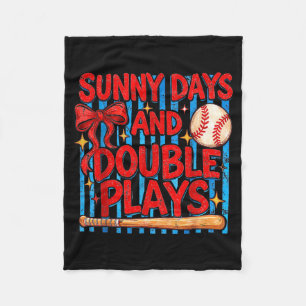 Sunny Days and Double Plays Baseball Softball Game Fleece Blanket