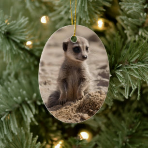 "Sunny Days: Baby Meerkat's Beach Adventure" Ceramic Ornament
