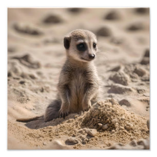"Sunny Days: Baby Meerkat's Beach Adventure" Photo Print
