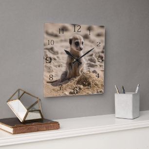 "Sunny Days: Baby Meerkat's Beach Adventure" Square Wall Clock