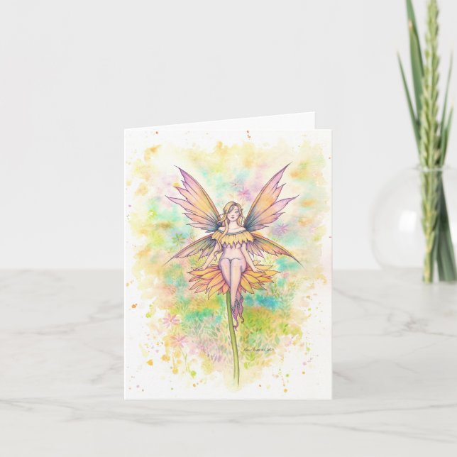 Sunny Days Fairy Watercolor Blank Card (Front)