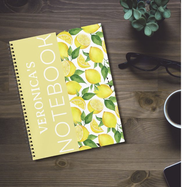 Sunny Delight: Personalised Lemon and Leaf Spiral  Notebook (Creator Uploaded)