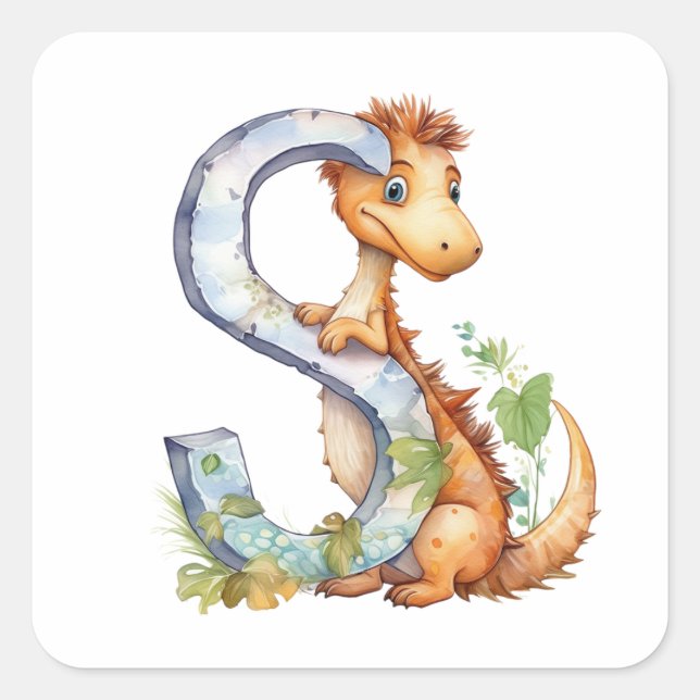 Sunny Dinosaur and the Letter S Square Sticker (Front)