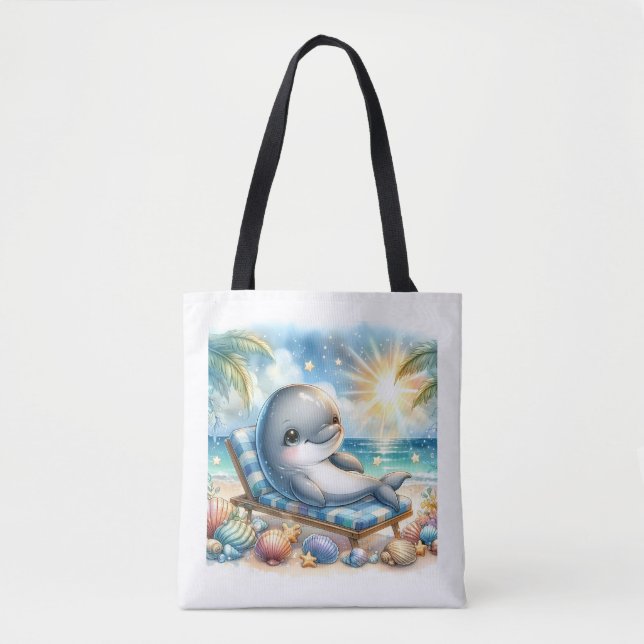 Sunny Dolphin Bliss Tote Bag (Front)