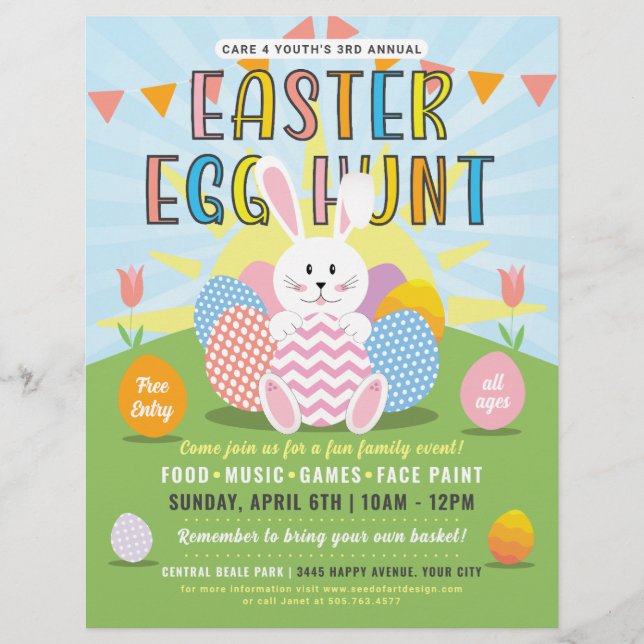 Sunny Easter Bunny Colourful Egg Hunt Event Flyer (Front)