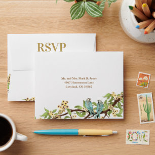 Sunny Elegance Yellow Blossom Aqua Bird Envelopes