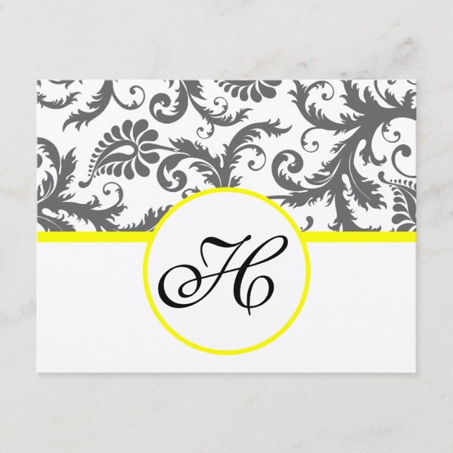 Sunny Elegance Yellow Victorian Damask Enclosure Card (Front)