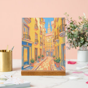 Sunny European Street Cosy Architecture Travel Art Acrylic Sign
