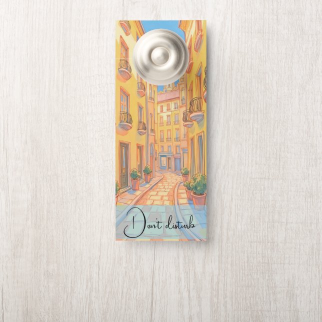 Sunny European Street Cosy Architecture Travel Art Door Hanger (On Knob)