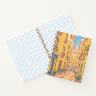 Sunny European Street Cosy Architecture Travel Art Notebook