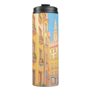 Sunny European Street Cosy Architecture Travel Art Thermal Tumbler