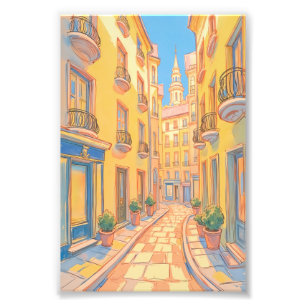 Sunny European Street Photo Print – Cozy Travel 