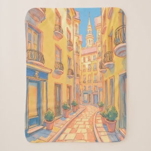 Sunny European Street Sherpa Blanket – Cosy Travel