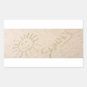 Sunny face in the sand happy beach rectangular sticker