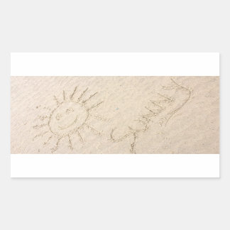 Sunny face in the sand happy beach rectangular sticker