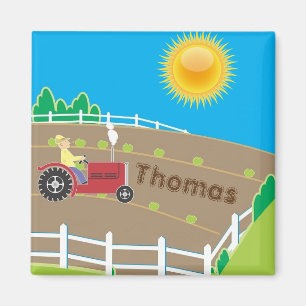 Sunny Farm Tractor Kids Personalised Magnet