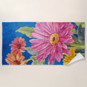 Sunny Floral Gerbera Daisy Summer Garden Art Beach Towel