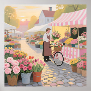 Sunny Flower Street Scene Poster