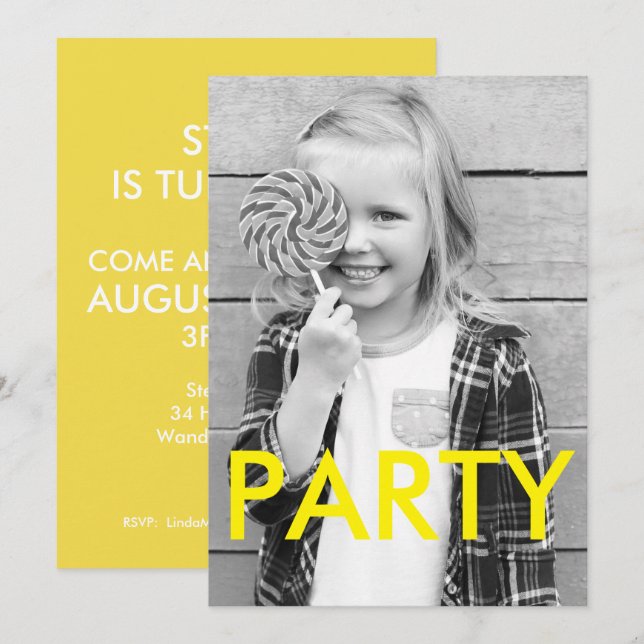 Sunny Fun Cool Minimal Modern Photo Birthday Invitation (Front/Back)