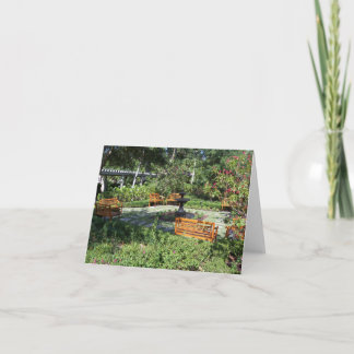 Sunny garden and fountain on blank note card