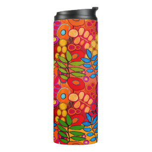 Sunny Garden Flowers - Red Yellow Orange Thermal Tumbler