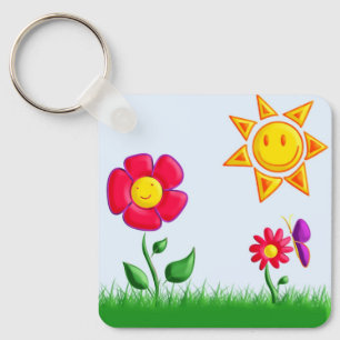 Sunny garden illustration key ring