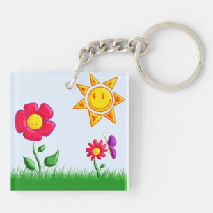 Sunny garden illustration key ring