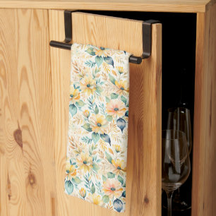 Sunny Gold Flowers Tea Towel