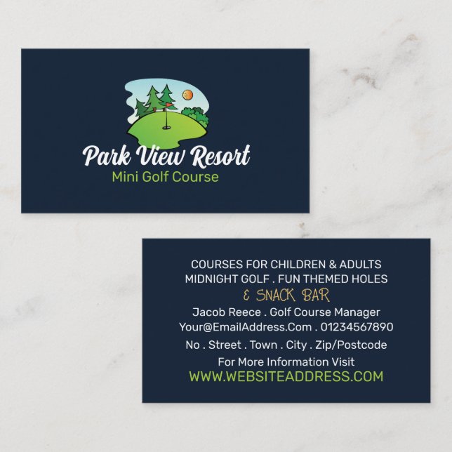 Sunny Golf Course, Mini Golf Course Advertising Business Card (Front/Back)
