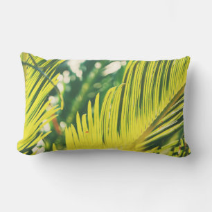 Sunny Green Palm Tree Leaves Cushion Throw Pillow