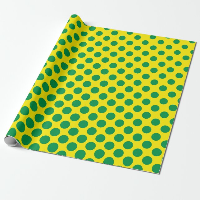  Sunny Green Polka Dots Wrapping Paper (Unrolled)