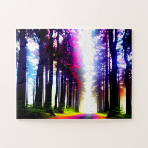 Sunny in Rainbow Silhouette Forest for Kids Jigsaw Puzzle