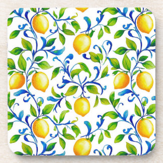 Sunny Italian garden lemons with blue swirls Coaster