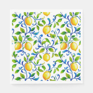 Sunny Italian garden lemons with blue swirls Napkin