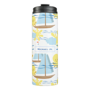 Sunny Kids Pattern, Boat, Octopus and Sun Clipart Thermal Tumbler