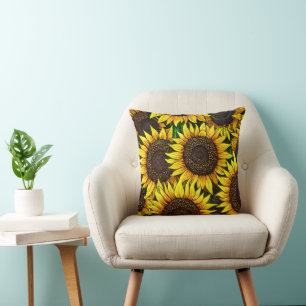 Sunny Large Sunflowers Pattern Cushion