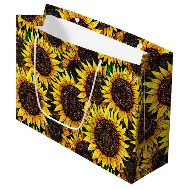 Sunny Large Sunflowers Pattern Large Gift Bag (Front Angled)