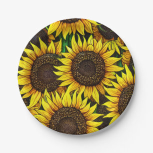 Sunny Large Sunflowers Pattern Paper Plate