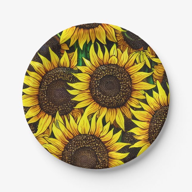 Sunny Large Sunflowers Pattern  Paper Plate (Front)