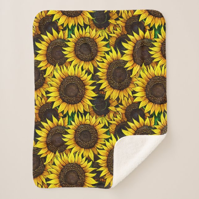 Sunny Large Sunflowers Pattern  Sherpa Blanket (Front)