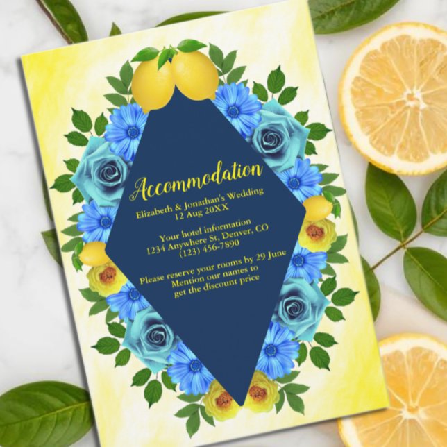 Sunny Lemon Floral Wedding Accommodation Enclosure Card (Creator Uploaded)