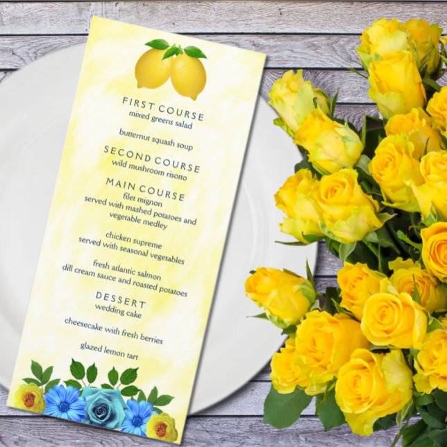 Sunny Lemon Floral Wedding Menu (Creator Uploaded)